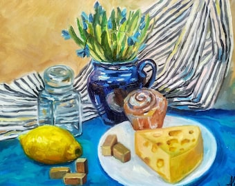 Still life oil painting on canvas, Original painting for Kitchen Painting for dining room