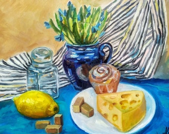 Original Still Life Oil Painting: Kitchen Dining Room Art (12x16 inches)