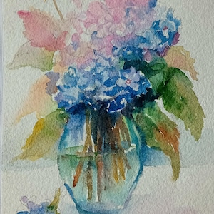 Hydrangea Flower Paintings Original Watercolor Floral Spring Flowers Wall Art blue Hydrangeas Art 7*5 inches