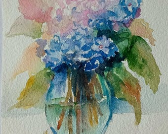Original Hydrangea Watercolor Painting: Floral Still Life Art (7x5 inches)