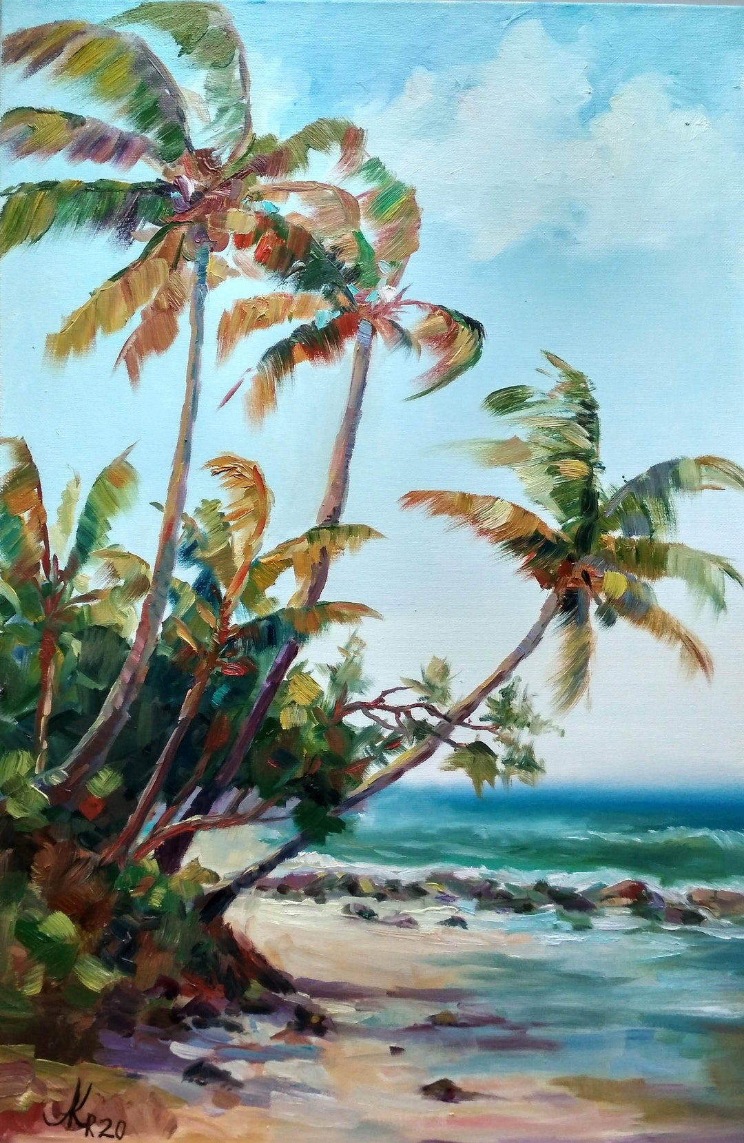 Handpainted Hawaiian Beach Landscape With Coconut Palms on Etsy