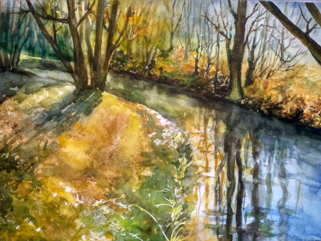 水彩画 秋の景色 秋の公園 【透明水彩風景画】 Autumn leaves【Watercolor】 紅葉