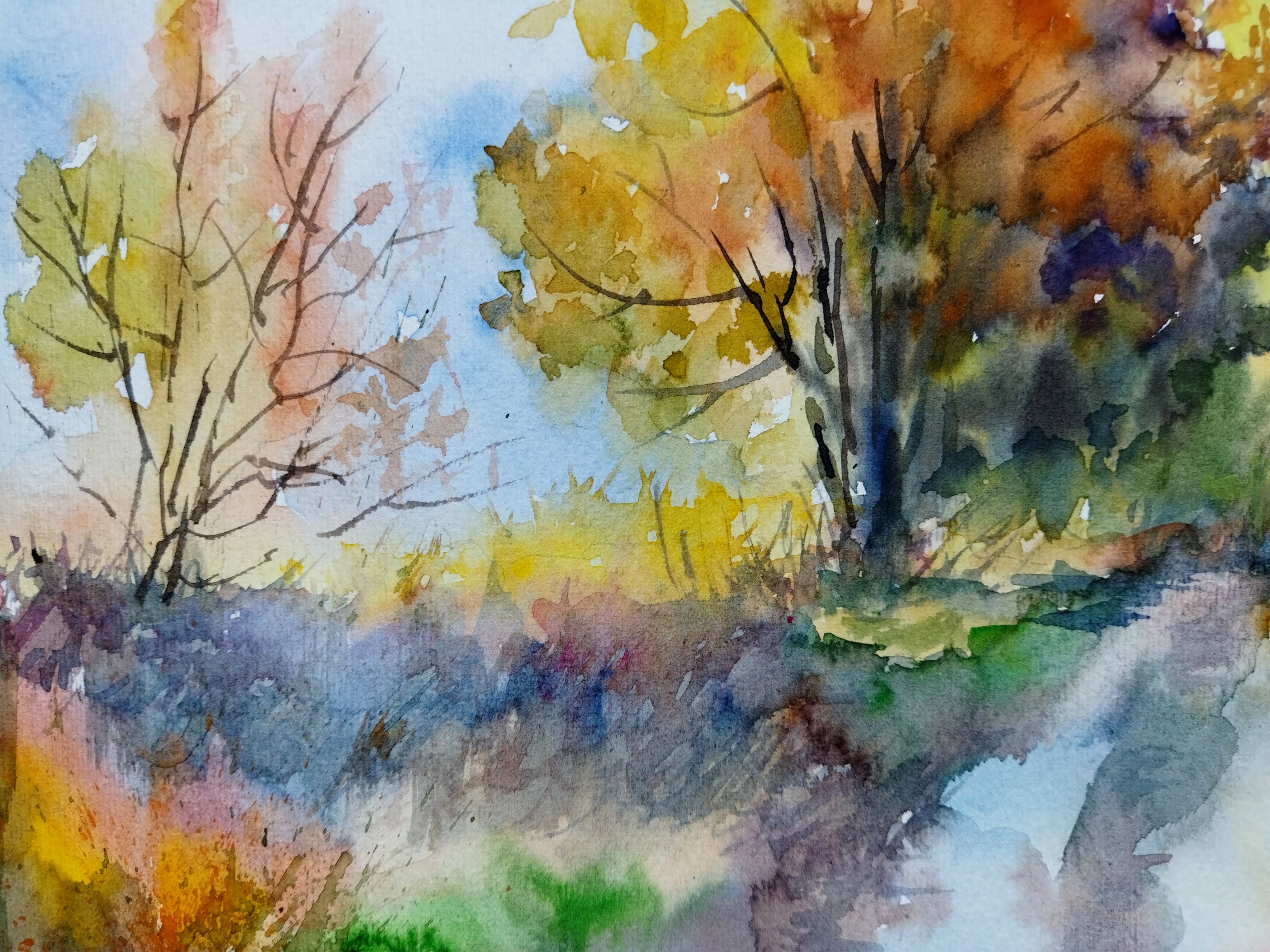 秋の風景 オリジナル水彩画 14