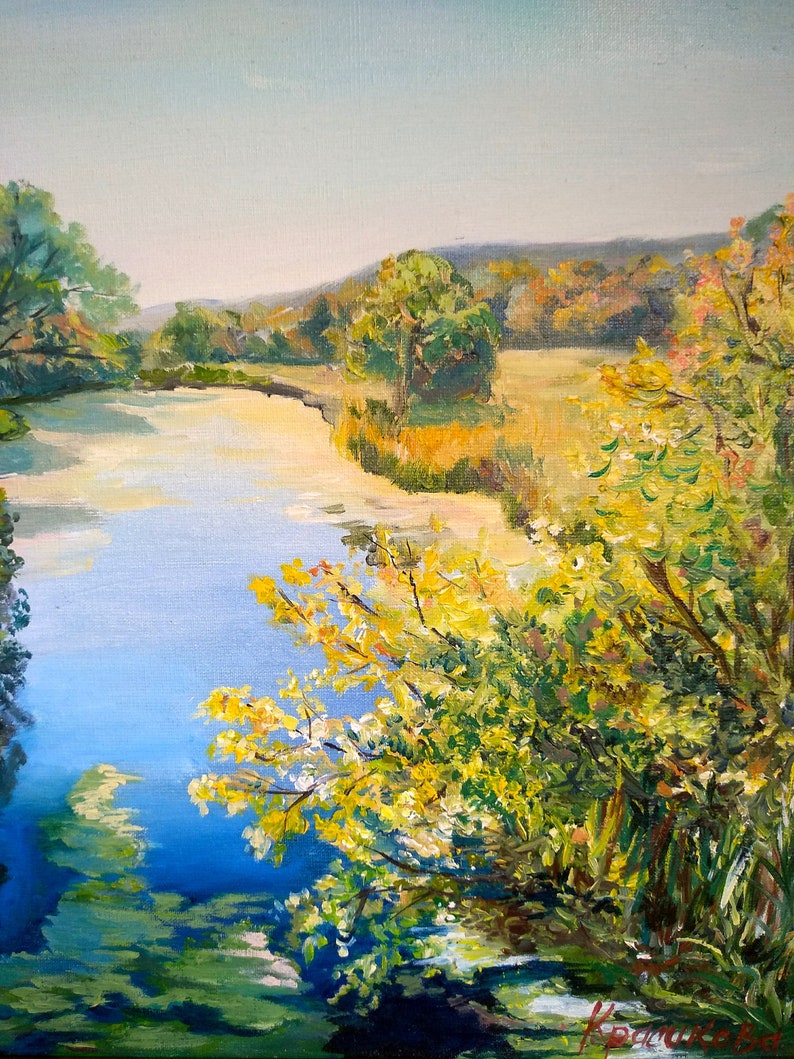 River landscape oil painting Nature oil painting Original landscape painting on canvas