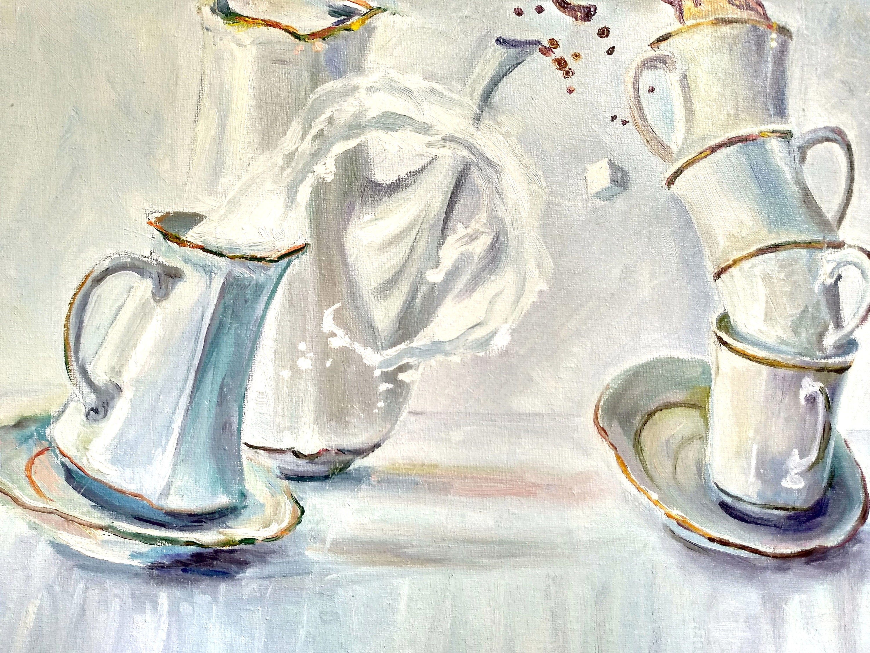 Still life with cups Original oil painting on canvas Stack Etsy