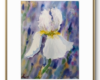 Original Iris Watercolor Painting: Floral Wall Art (9x12 inches)