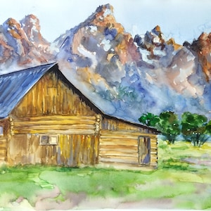 Grand Teton Watercolor Landscape Printable Mountain Landscape Print Digital File