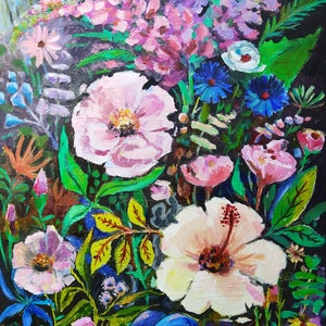 抽象的な花の現代絵画 キャンバス油絵 花の絵画 バスルーム