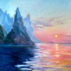 Sunset Wall Art Prints, Ocean Art, Watercolor painting for print, Digital file only, Download, Files: .JPG