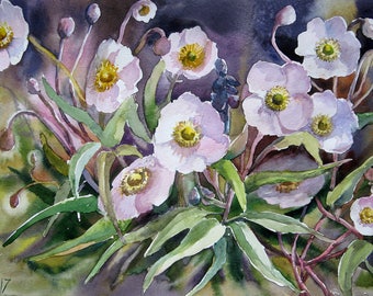 Flower painting watercolor, Original flowers wall art, Floral arwork for home