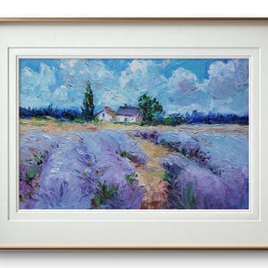 Ölgemälde Lavendelfeld – Provence Landschaftsbild – Strukturiertes Original 30 x 20 cm