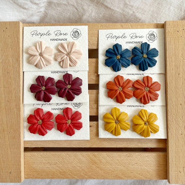 Boucles d'oreilles lobes fleurs d'automne en Fimo