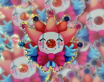 Happy Cute Clown Glitter Vinyl Sticker Waterproof, Clowncore, Circus, Kawaii, Stationery