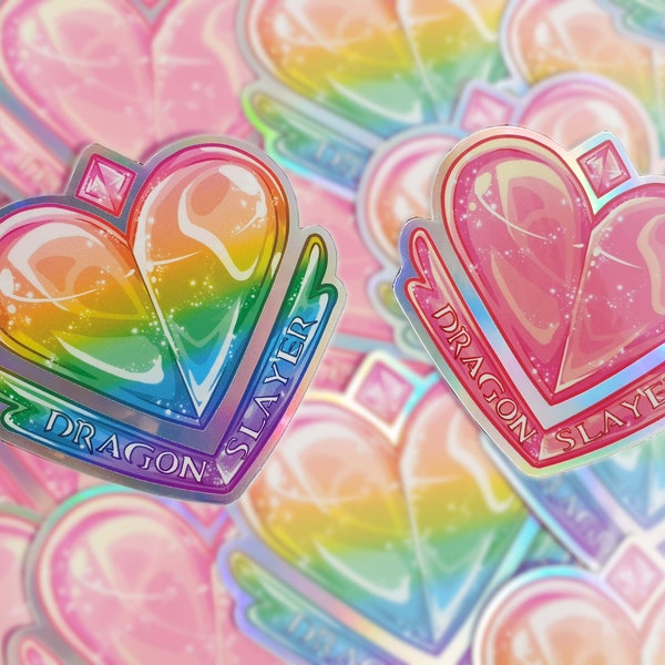 Guild Wars 2 Aesthetic Holographic Commander Tag Sticker Cute, Pink, Rainbow, GW2, Dragon Slayer, Video Game, MMORPG