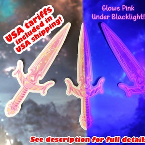 Skyrim Mehrunes' Razor Blacklight UV Sticker, Cute, Pink, Aesthetic, Elder Scrolls, Video Game, Dagger