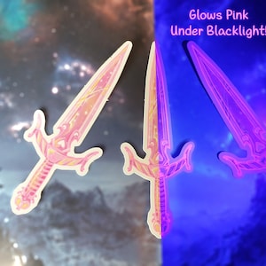 Skyrim Mehrunes' Rasiermesser Schwarzlicht-UV-Aufkleber, Niedlich, Pink, Ästhetik, Elder Schriftrollen, Videospiel, Dolch