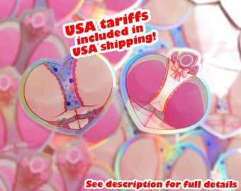 Booty Love Heart Holographic Vinyl Sticker Waterproof, Guild Wars 2, Butt, Kawaii, Sexy