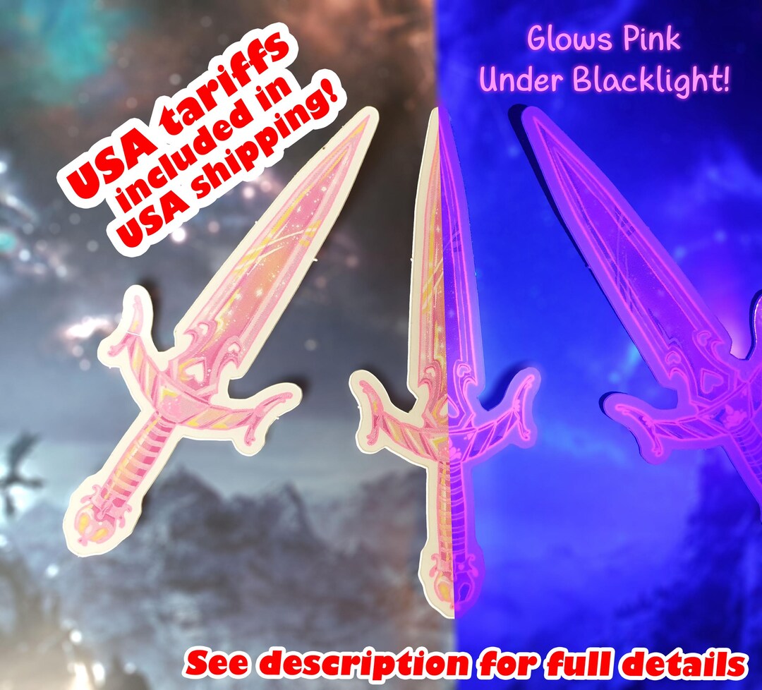 Skyrim Mehrunes' Razor Blacklight UV Sticker, Cute, Pink, Aesthetic ...