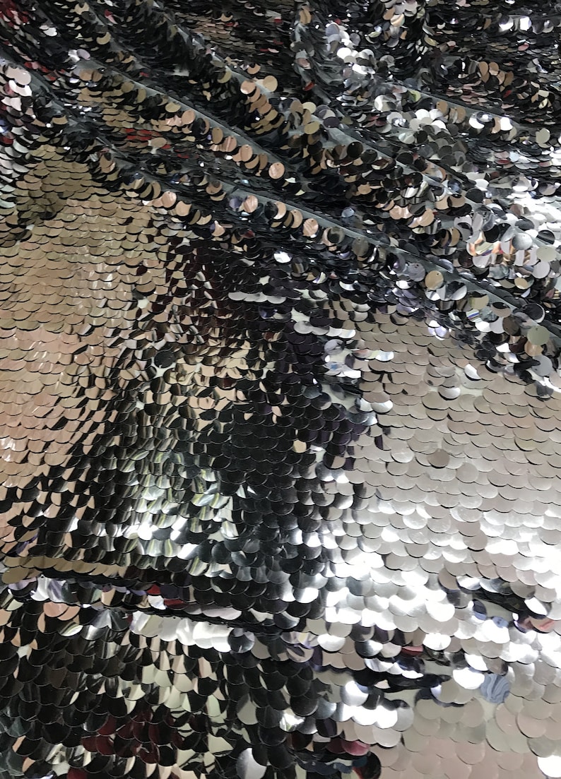 Silver Large Paillette Sequin Fabric By The Yard 58 Wide Etsy