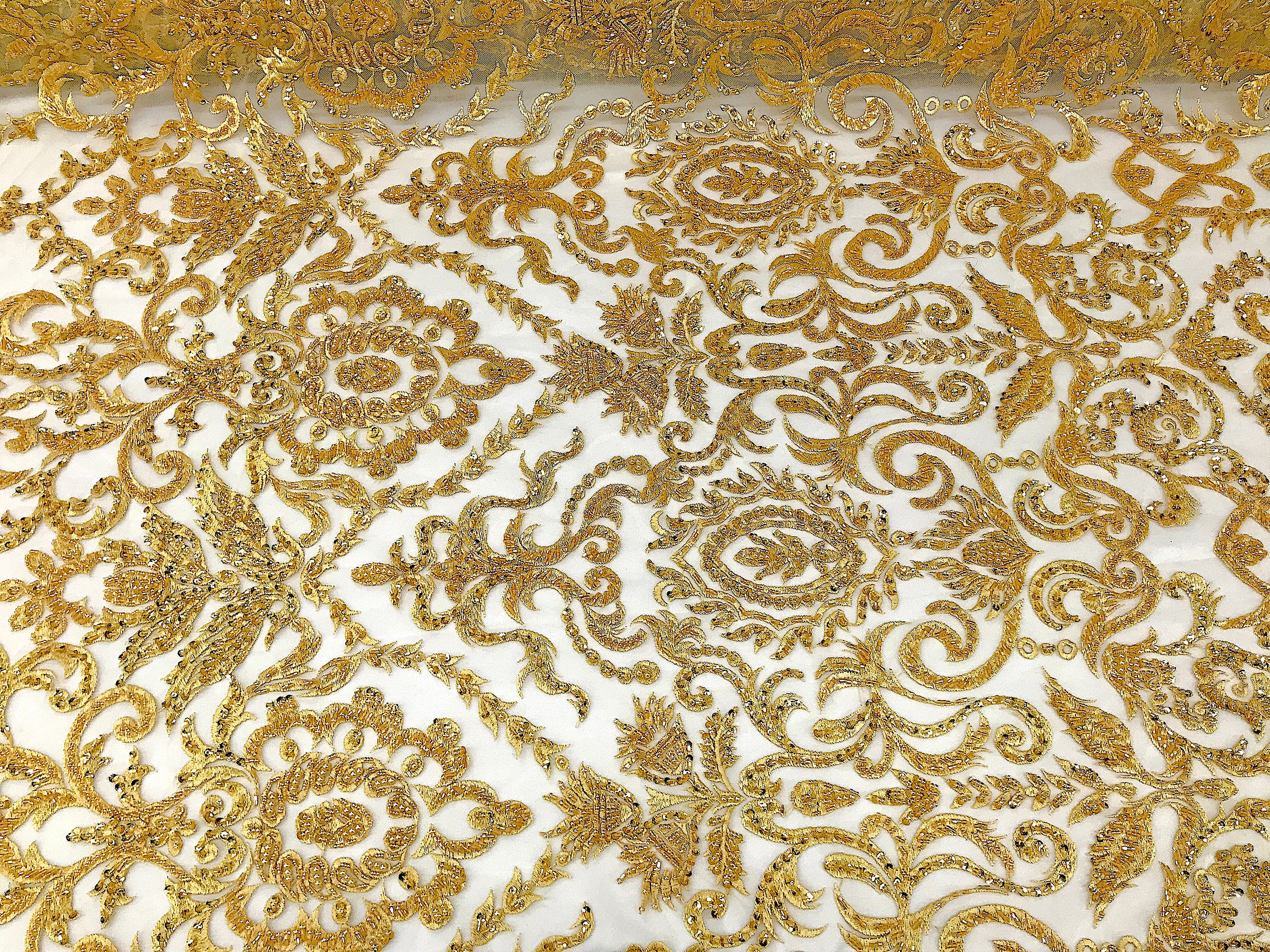 Gold Embroidered & Heavily Beaded Lace Fabric Available By The Etsy