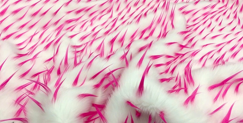 White Faux Fur With Pink Spikes Shaggy Long Pile Fabric By The Yard 60/'/' Width Coats Throws