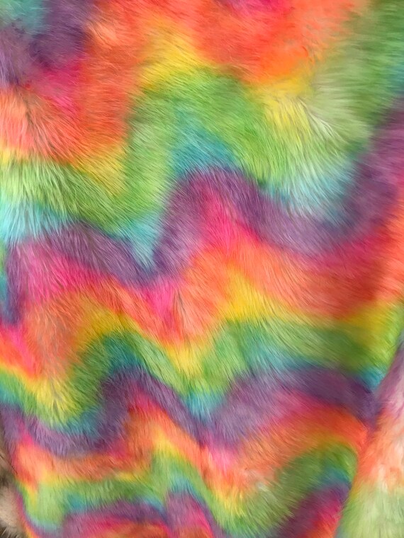 Bright Pastel Rainbow Multi Color Shaggy Long Pile Faux Fur | Etsy