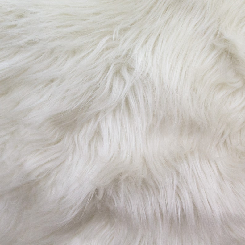 Solid White Shaggy Long Pile Faux Fur Fabric By The Yard Etsy