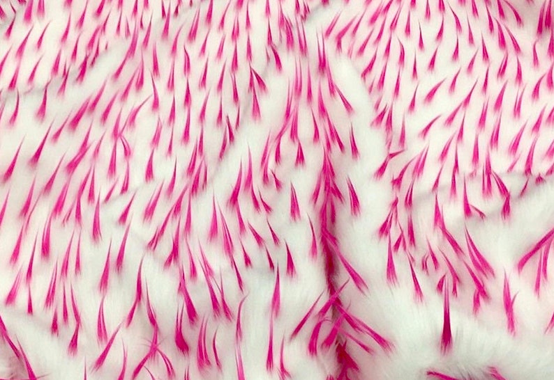 White Faux Fur With Pink Spikes Shaggy Long Pile Fabric By The Yard 60/'/' Width Coats Throws