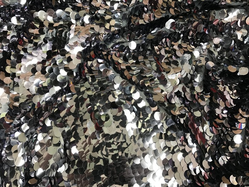 Silver Large Paillette Sequin Fabric By The Yard 58 Wide Etsy