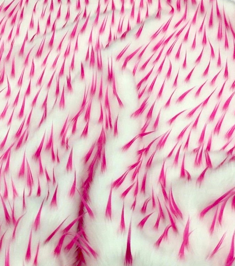 White Faux Fur With Pink Spikes Shaggy Long Pile Fabric By The Yard 60/'/' Width Coats Throws
