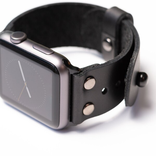 Leather Metal Apple Watch Band Etsy