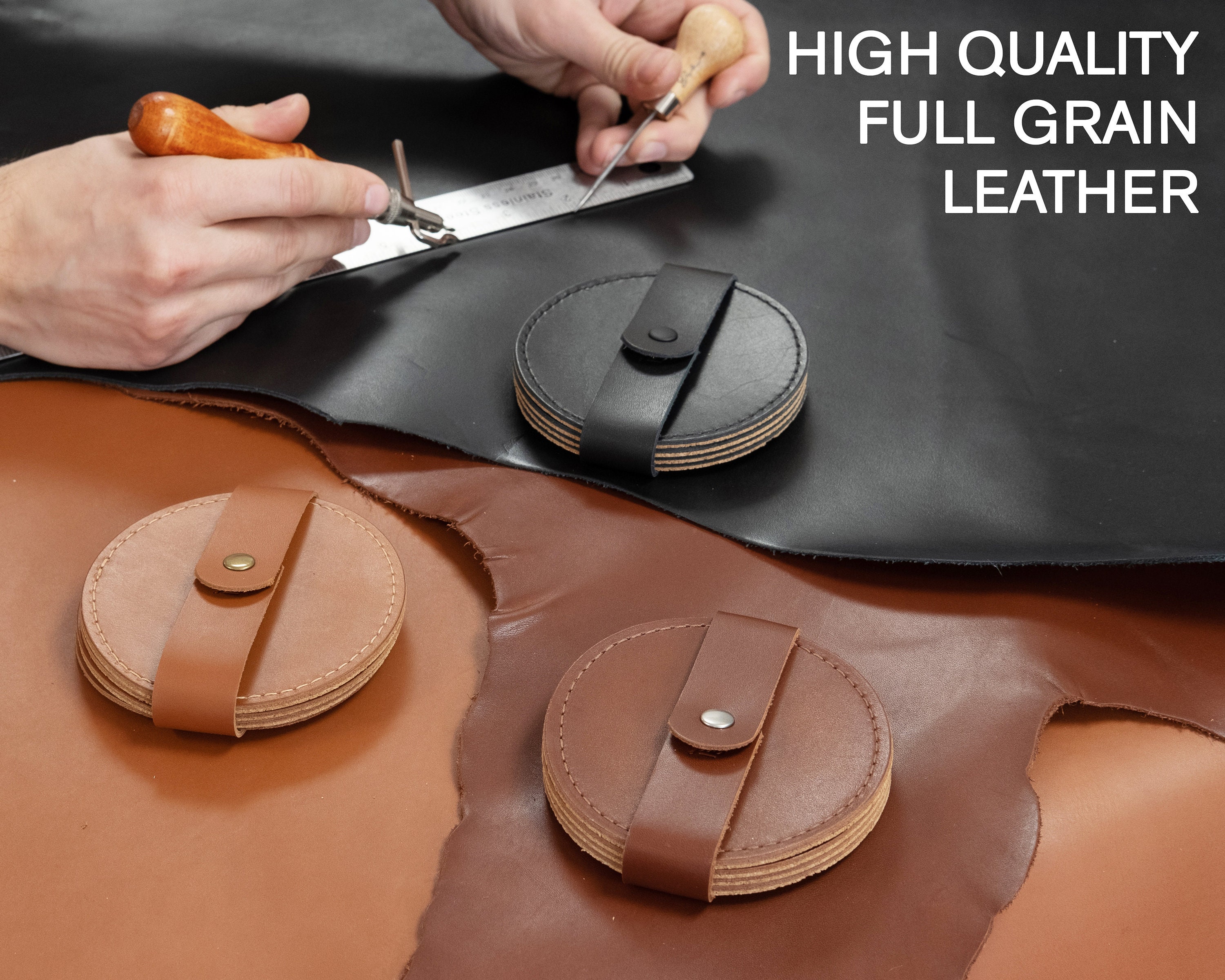 Leather coasters. Set of 4 handcrafted coasters made with high Etsy