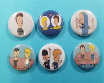 Hehehehheh these buttons are cool. Set of 6 Beavis and Butthead pin back buttons badges pins! 90s