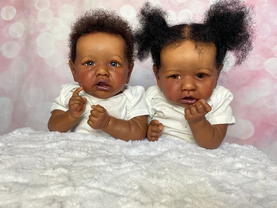 African Skin Saskia Bebe Reborn Doll With Rooted Hair Handmade