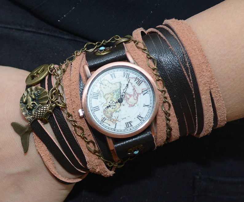 Watch Wrap Bracelet Brown Leather Watch Bracelet Watch Etsy