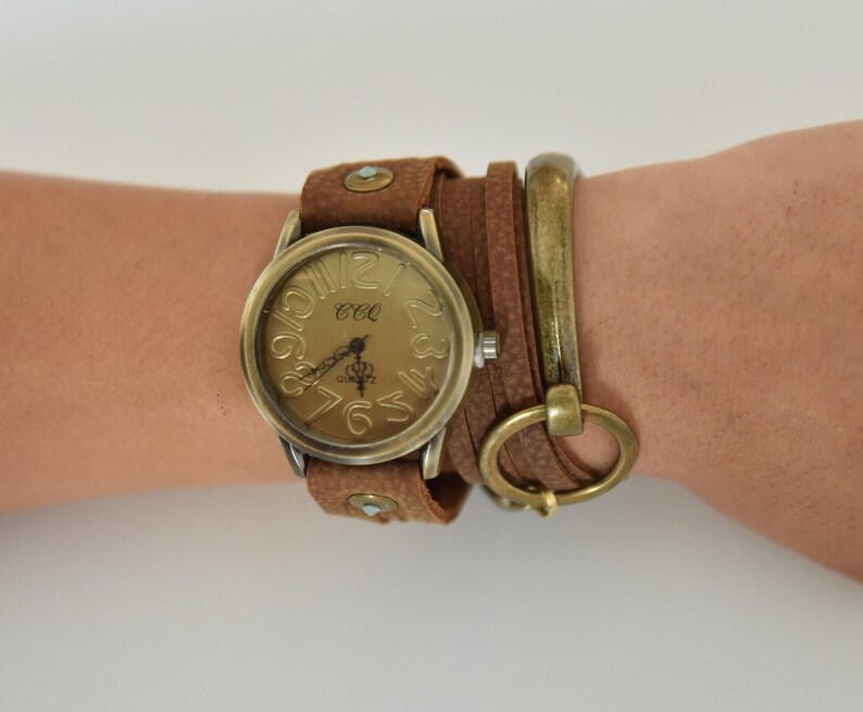 Wrap Watch, Brown Leather Watch, Leather Wrap Watch, Leather Wrap Around Watch, Quartz Watch, Watches for Women, Boho Watches, Hippie Watch image 1