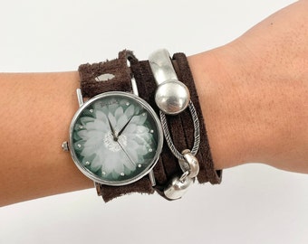 Wrap Watch, Brown Leather Watch, Leather Wrap Watch, Leather Wrap Around Watch, Quartz Watch, Watches for Women, Boho Watches, Hippie Watch
