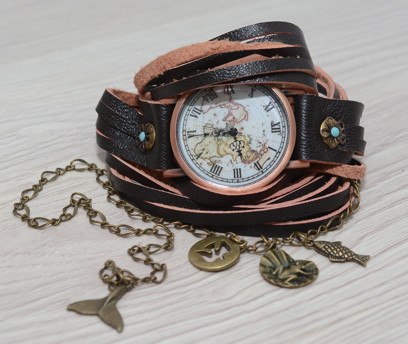 Watch Wrap Bracelet Brown Leather Watch Bracelet Watch Etsy