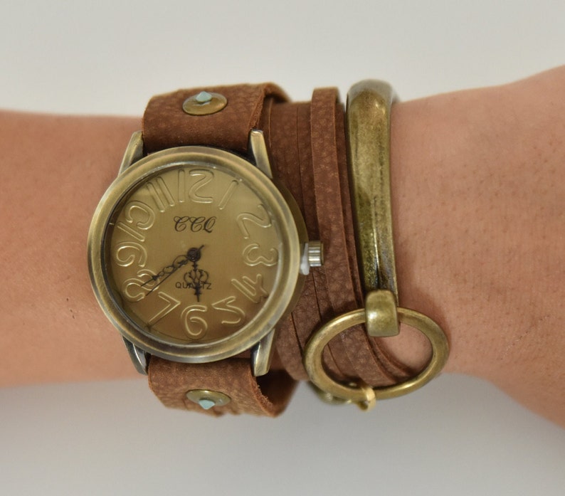 Wrap Watch, Brown Leather Watch, Leather Wrap Watch, Leather Wrap Around Watch, Quartz Watch, Watches for Women, Boho Watches, Hippie Watch image 3