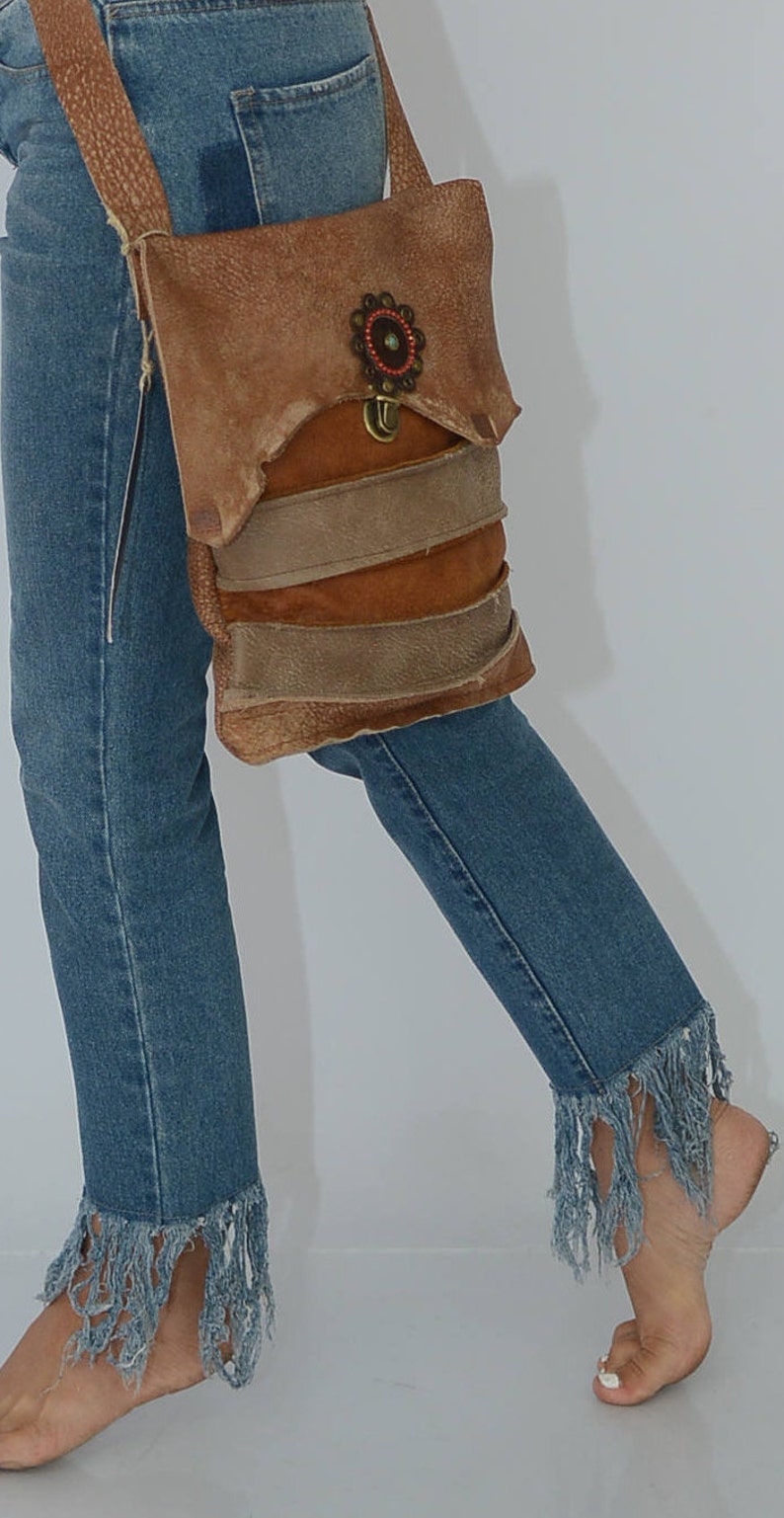 Brown Leather Crossbody Purse Grey Leather Bag Over the Etsy