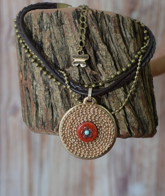 Leather Necklace Brown Leather Necklace Multi Strand Etsy