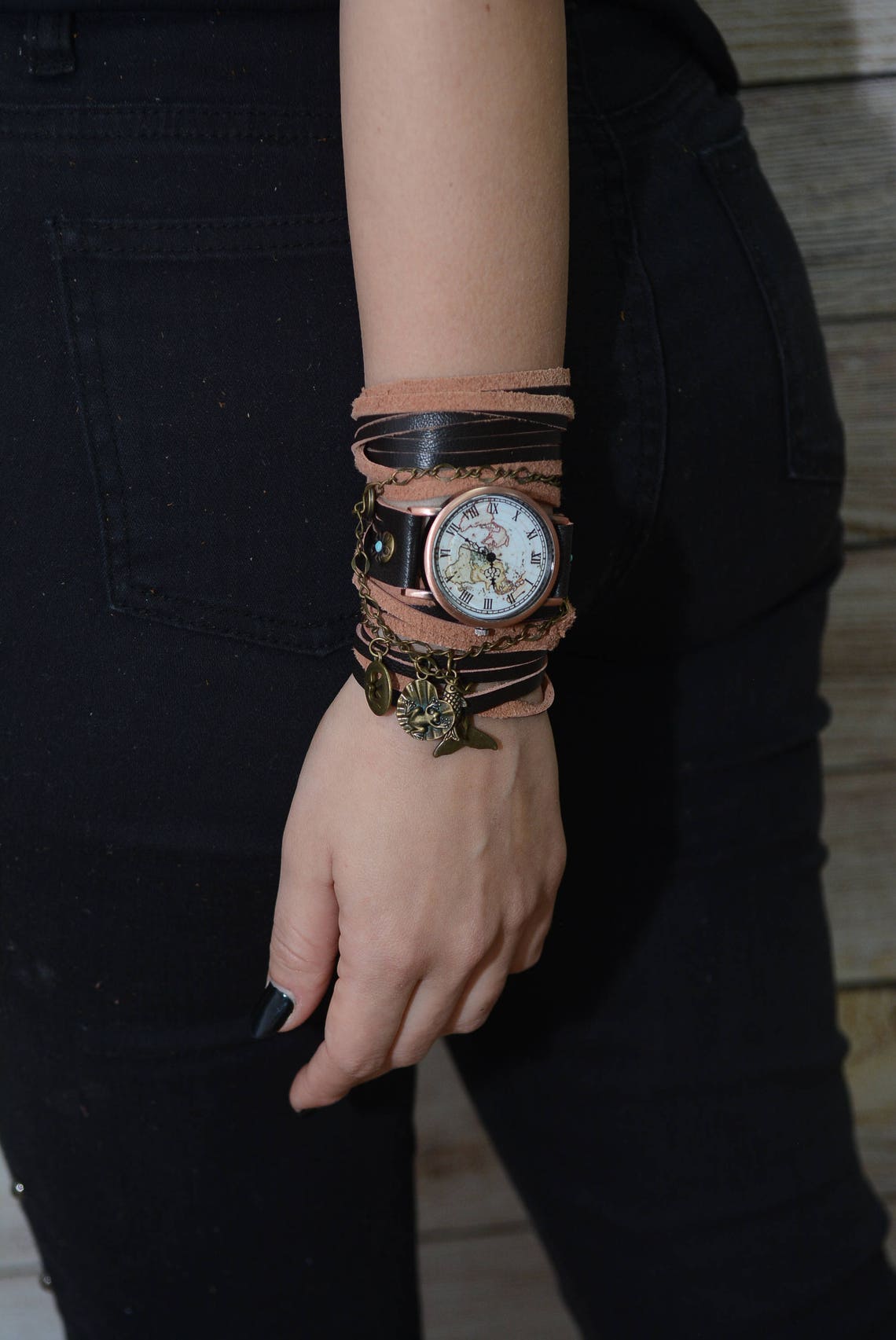 Watch Wrap Bracelet Brown Leather Watch Bracelet Watch Etsy