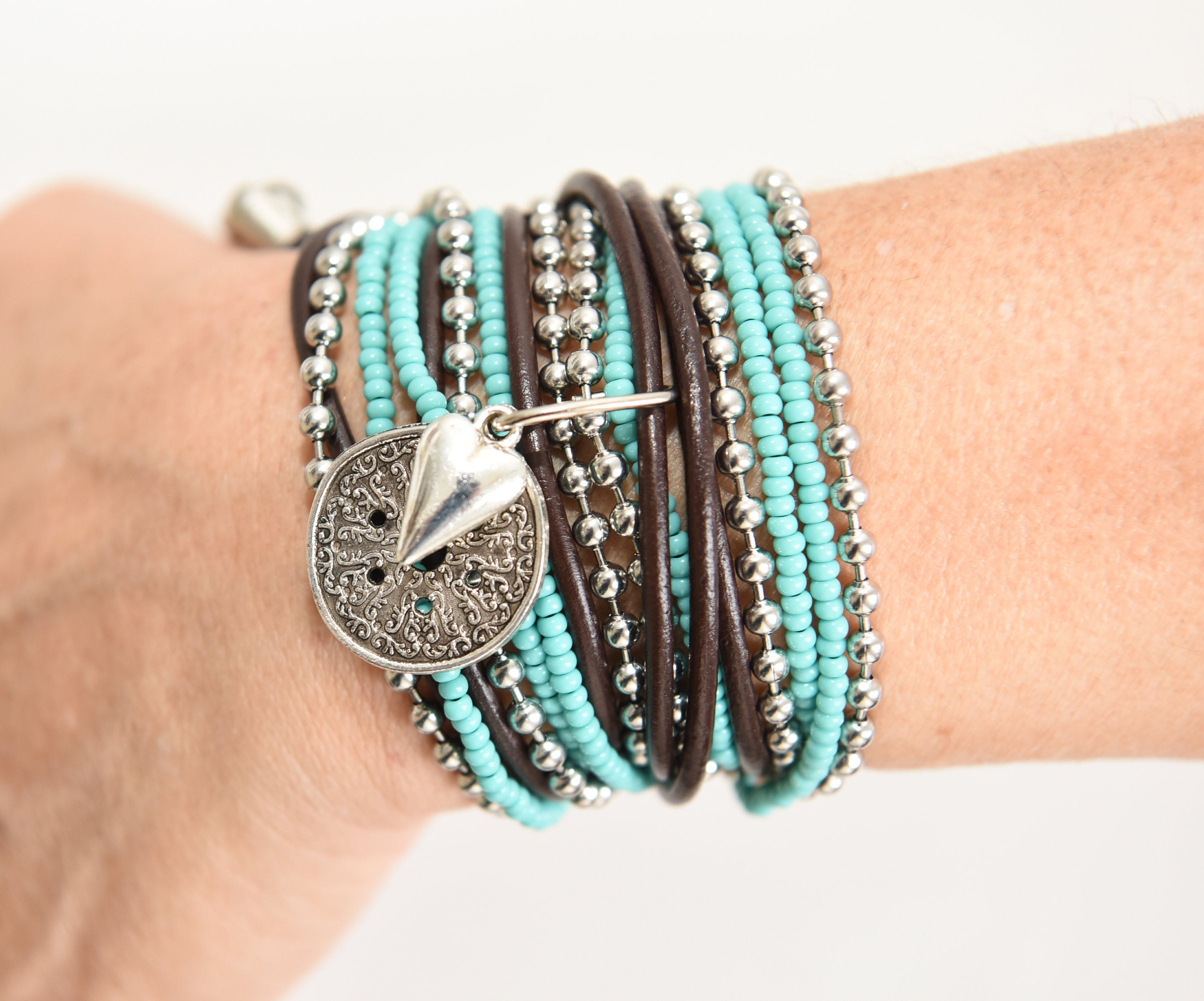 Leather Straps Bracelet Turquoise Leather Bracelet Bohemian Etsy