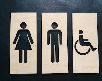 plywood wc sign restroom for men and women signs for toilet etsy