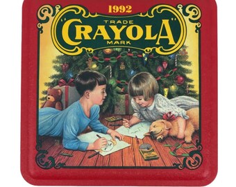 Crayola Tin Crayons Holiday Christmas With Lid Gift Square Vintage NO CRAYONS