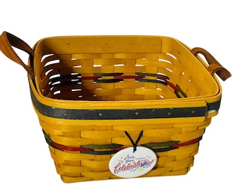 Longaberger 1998 Tie On Bee Celebration Basket W Leather Handles Vintage 8.75"