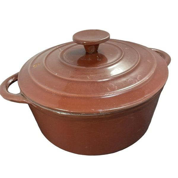 Ruff Hewn 3 Qt Hierro Fundido Cubierto Cazuela Asado Olla de cocina Utensilios de cocina Vintage