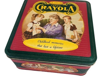 Crayola Storage Gift Tin Childhood Memories With Lid Gift Square Vintage NO Crayons