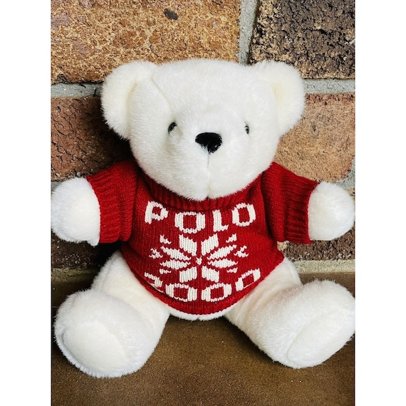 RALPH LAUREN Soft White Polo Bear Plush Red Knit Sweater - Etsy