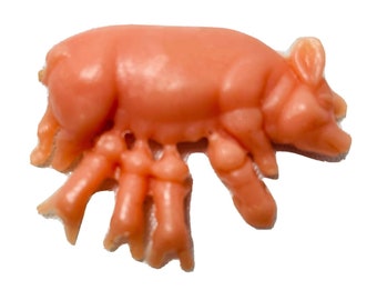 Nursing Pink Piglets Pig Hong Kong 1 Piece Vintage Plastic Toy Farm Animal Pig